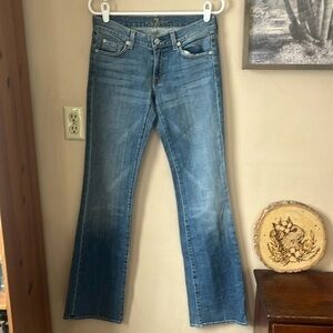 7FAM Blue Distressed Denim Lowrise Bootcut Jean Size 27 Y2K